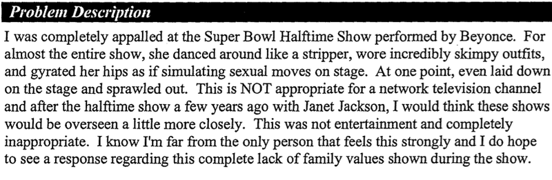 Illustration for article titled "A Women Kissing A Nerd," "Beyonce Girating Her Vagina," And Other Angry Complaints To The FCC About The Super Bowl